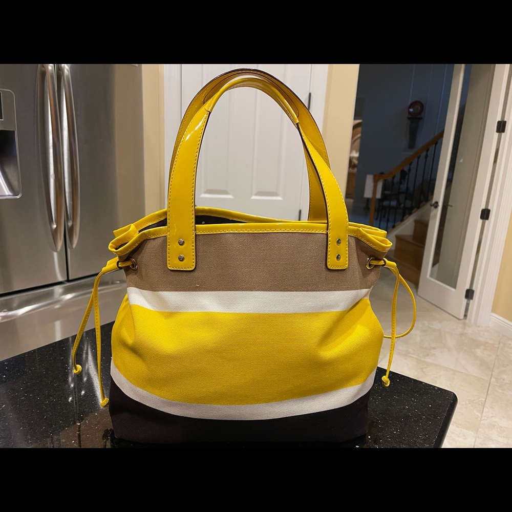 KATE SPADE LARGE YELLOW & WHITE & BLACK STRIPED TOTE BAG SHOULDER BAG - Picture 15 of 15